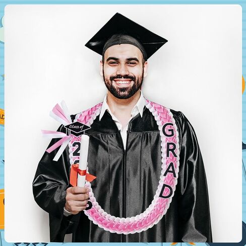 Yamamine Graduation Leis Class of 2026 Graduation Ribbon Leis 2026 Money Lei Handmade Double Braided Grad Leis Necklace Graduation Leis Accessories for High School College Grad Party Supplies,Pink and White in Saudi Arabia