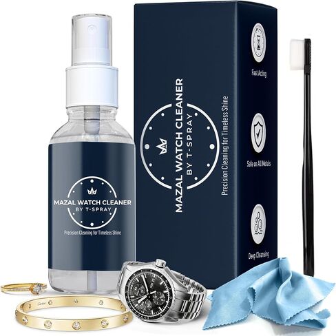 Mazal Watch and Jewelry Cleaner Spray kit. Cleaning Solution -Safe on All Metals, Crystals, Gold, Platinum, Precious Gemstones, Diamond Jewelry- Quick, Long Lasting Shine- TSA Approved 2oz in Saudi Arabia