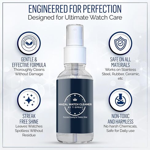 Mazal Watch and Jewelry Cleaner Spray kit. Cleaning Solution -Safe on All Metals, Crystals, Gold, Platinum, Precious Gemstones, Diamond Jewelry- Quick, Long Lasting Shine- TSA Approved 2oz in Saudi Arabia