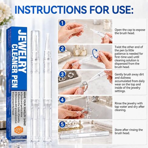 Jewelry Cleaner Pen 2Pack, Quick Sparkle Diamond Ring Cleaner Pen Stick, Polish and Remove Tarnish to Restore Brilliance, Portable Diamond Cleaner for Diamonds,Various Gemstones,Jewelry in Saudi Arabia