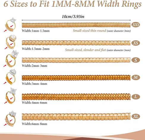 Qianyu 12PCS Ring Size Adjuster for Loose Rings, Spiral Bands Jewelry Fitter Resizer Spacers Invisible Silicone Coil Wrap Tightener Guards Inserts Make Rings Smaller for Women Men in Kuwait