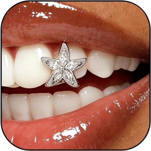 Gold Grills for Your Teeth Grillz for Women Tooth Men Golden Mouth Grills Rhinestone Starfish Tooth Cap Grillz Summer Beach Outfit Music Festival Party Holiday Custom Accessory in Kuwait