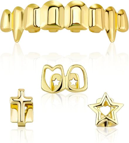 4 Pcs Gold Grills for Teeth, 14K Gold Jewelry Tooth Cap Grillz for Women & Men in Saudi Arabia