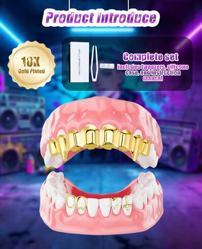 4 Pcs Gold Grills for Teeth, 14K Gold Jewelry Tooth Cap Grillz for Women & Men in Saudi Arabia