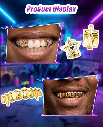 4 Pcs Gold Grills for Teeth, 14K Gold Jewelry Tooth Cap Grillz for Women & Men in Saudi Arabia