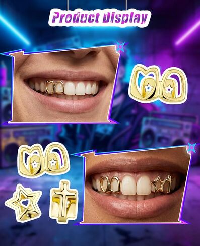4 Pcs Gold Grills for Teeth, 14K Gold Jewelry Tooth Cap Grillz for Women & Men in Saudi Arabia