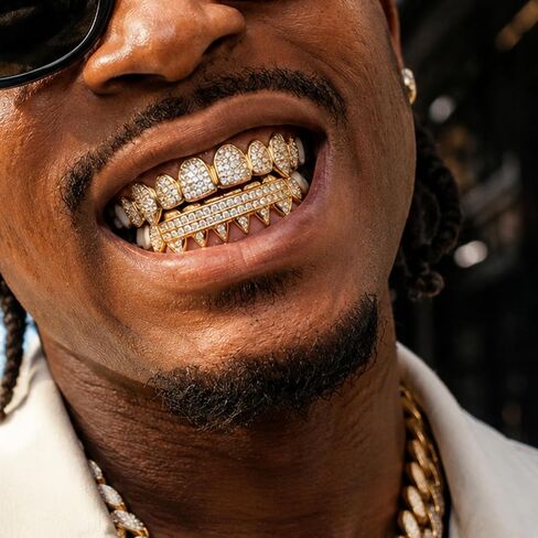 Longita Shiny Gold Grills for Your Teeth Grillz for Women Teeth Men Gold Tooth Cap Grillz for Women Golden Mouth Grills Upper and Lower Tooth Jewelry Hip Hop Outfits Custom Accessory Halloween Party in Kuwait