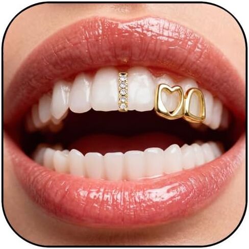 Gold Grills for Your Teeth Grillz for Women Rhinestone Heart Star Tooth Cap Grillz,Punk Hip Hop Rapper Grillz Tooth Halloween Jewelry in Kuwait