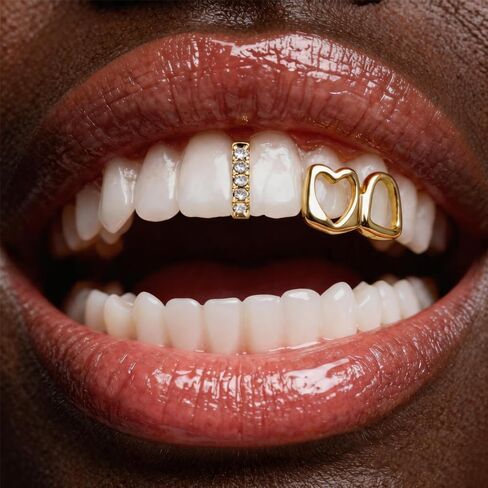 Gold Grills for Your Teeth Grillz for Women Rhinestone Heart Star Tooth Cap Grillz,Punk Hip Hop Rapper Grillz Tooth Halloween Jewelry in Kuwait