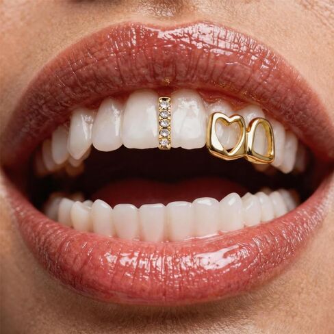 Gold Grills for Your Teeth Grillz for Women Rhinestone Heart Star Tooth Cap Grillz,Punk Hip Hop Rapper Grillz Tooth Halloween Jewelry in Kuwait
