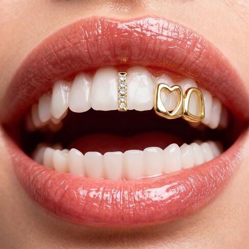 Gold Grills for Your Teeth Grillz for Women Rhinestone Heart Star Tooth Cap Grillz,Punk Hip Hop Rapper Grillz Tooth Halloween Jewelry in Kuwait