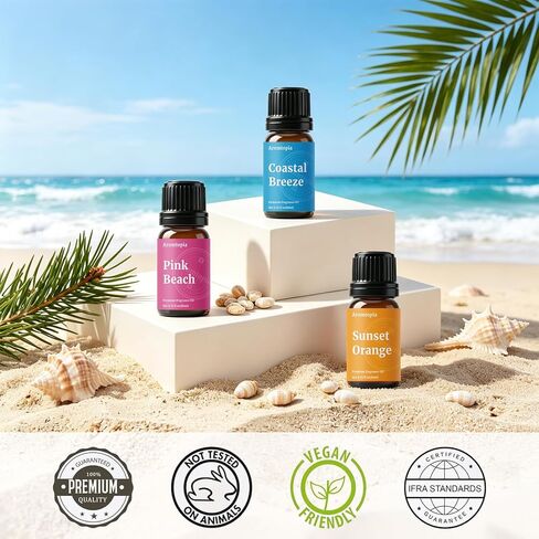 Beach Essential Oils Set, Aromtopia Diffuser Fragrance Oils for Home, 6x10ml Summer Essential Oils for Candle Soap Making, Pink Beach, Ocean Drift, Coastal Breeze Scents and More in Saudi Arabia