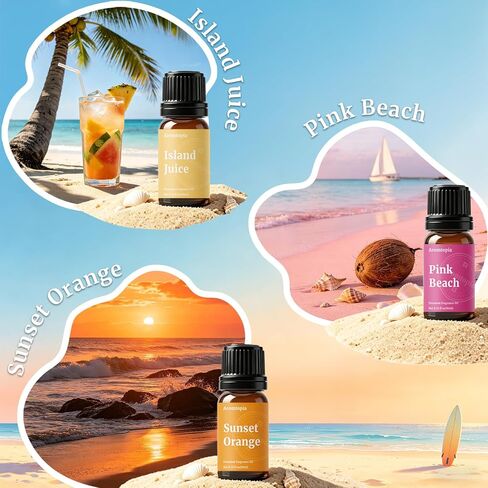 Beach Essential Oils Set, Aromtopia Diffuser Fragrance Oils for Home, 6x10ml Summer Essential Oils for Candle Soap Making, Pink Beach, Ocean Drift, Coastal Breeze Scents and More in Saudi Arabia
