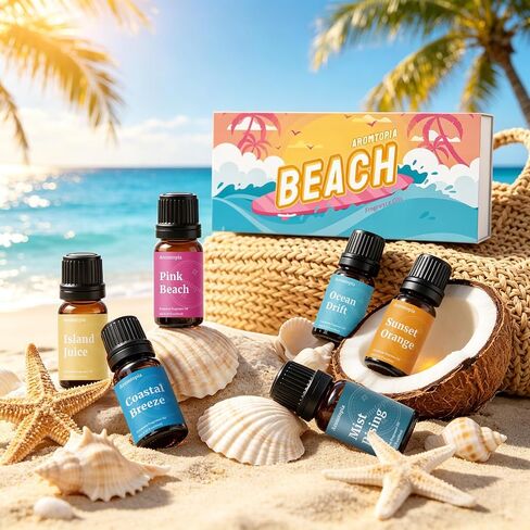 Beach Essential Oils Set, Aromtopia Diffuser Fragrance Oils for Home, 6x10ml Summer Essential Oils for Candle Soap Making, Pink Beach, Ocean Drift, Coastal Breeze Scents and More in Saudi Arabia