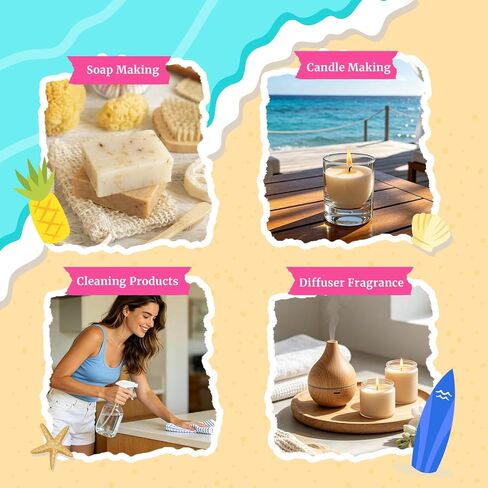 Beach Essential Oils Set, Aromtopia Diffuser Fragrance Oils for Home, 6x10ml Summer Essential Oils for Candle Soap Making, Pink Beach, Ocean Drift, Coastal Breeze Scents and More in Saudi Arabia