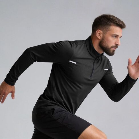 قمصان رجالية للحماية من أشعة الشمس بعامل حماية من أشعة الشمس 50+، بأكمام طويلة، قميص للجري والتمارين الرياضية، بلوفر بسحاب ربعي، قمصان سريعة الجفاف in Kuwait
