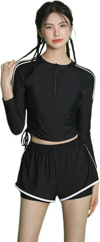 Piece Rashguard Swimwears Long Sleeve Front Zippered Rashguard Swimsuit Sport Athletic Surfing Bathing Suit Split Swim Suit in Kuwait
