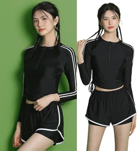 Piece Rashguard Swimwears Long Sleeve Front Zippered Rashguard Swimsuit Sport Athletic Surfing Bathing Suit Split Swim Suit in Kuwait