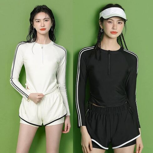 Piece Rashguard Swimwears Long Sleeve Front Zippered Rashguard Swimsuit Sport Athletic Surfing Bathing Suit Split Swim Suit in Kuwait