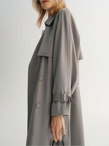 Women's Sleek Midi Trench Coat, Lightweight Belted Lapel Outerwear for Spring and Fall in Kuwait