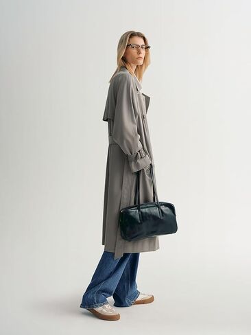 Women's Sleek Midi Trench Coat, Lightweight Belted Lapel Outerwear for Spring and Fall in Kuwait
