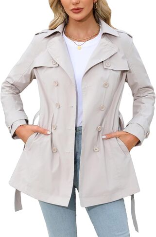 Women Double Breasted Trench Coat Classic Lapel Spring Overcoat Belted Slim Fall Winter Outerwear Coat in Saudi Arabia