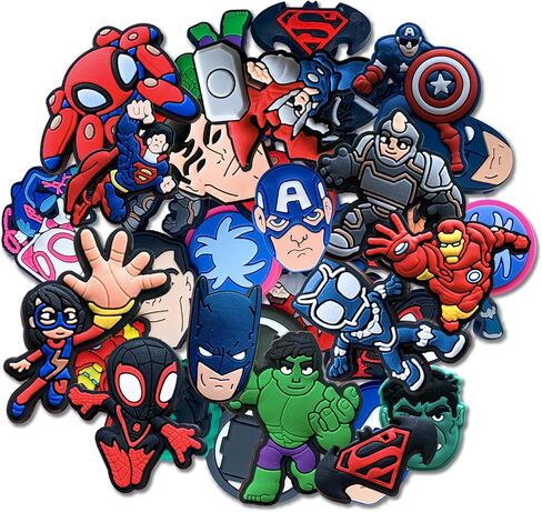 Joivoritow 20Pcs Hero Shoe Decoration Charms for Croc Clog Sandals, Cartoon Shoe Accessories Charms for Gifts, Black in Saudi Arabia