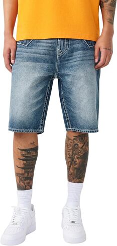 True Religion Men’s Bobby Big T Distressed Short – Distressed Hem, Big T Stitching, Horseshoe Detailing in Kuwait