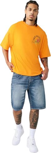 True Religion Men’s Bobby Big T Distressed Short – Distressed Hem, Big T Stitching, Horseshoe Detailing in Kuwait