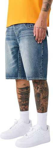 True Religion Men’s Bobby Big T Distressed Short – Distressed Hem, Big T Stitching, Horseshoe Detailing in Kuwait