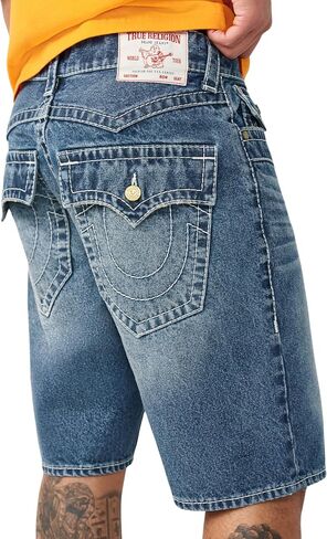 True Religion Men’s Bobby Big T Distressed Short – Distressed Hem, Big T Stitching, Horseshoe Detailing in Kuwait