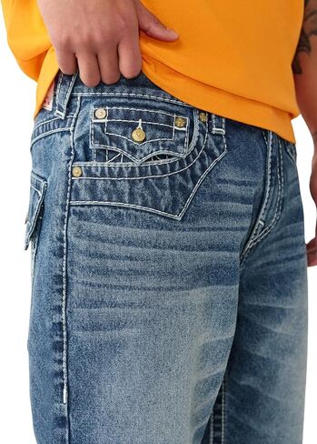 True Religion Men’s Bobby Big T Distressed Short – Distressed Hem, Big T Stitching, Horseshoe Detailing in Kuwait