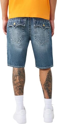 True Religion Men’s Bobby Big T Distressed Short – Distressed Hem, Big T Stitching, Horseshoe Detailing in Kuwait