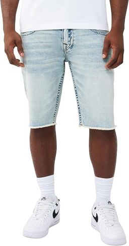 True Religion Men’s Ricky Frayed Hem Denim Short – Relaxed Fit, Raw-Cut Hem, Horseshoe Detailing – Playmaker Faded Indigo Lt Wash, 38 in Kuwait