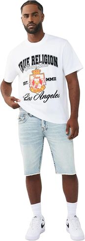 True Religion Men’s Ricky Frayed Hem Denim Short – Relaxed Fit, Raw-Cut Hem, Horseshoe Detailing – Playmaker Faded Indigo Lt Wash, 38 in Kuwait