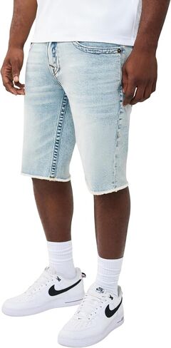 True Religion Men’s Ricky Frayed Hem Denim Short – Relaxed Fit, Raw-Cut Hem, Horseshoe Detailing – Playmaker Faded Indigo Lt Wash, 38 in Kuwait