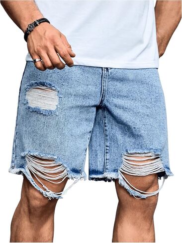 VIPWOLF الرجال Jorts Y2k ممزق الاستغاثة الدنيم السراويل سليم صالح برمودا الشارع الشهير موضة خمر الهيب هوب عادية شورتات جينز in Kuwait