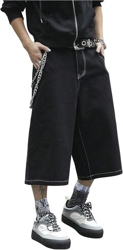 VIPWOLF Men's Y2K Jorts Baggy Capri Wide Leg Denim Shorts Streetwear Vintage Fashion Hip Hop Casual Summer Jean Shorts in Kuwait