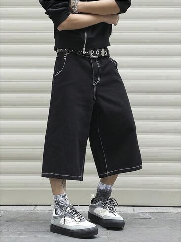 VIPWOLF Men's Y2K Jorts Baggy Capri Wide Leg Denim Shorts Streetwear Vintage Fashion Hip Hop Casual Summer Jean Shorts in Kuwait