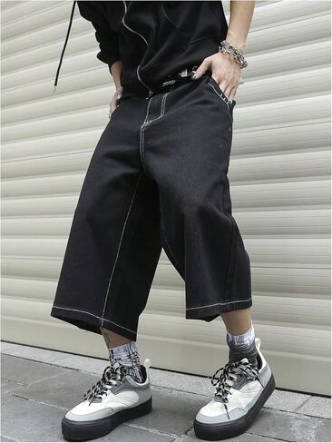 VIPWOLF Men's Y2K Jorts Baggy Capri Wide Leg Denim Shorts Streetwear Vintage Fashion Hip Hop Casual Summer Jean Shorts in Kuwait