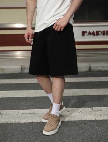 LOGEQI Men's Baggy Jean Shorts Y2K Jorts Vintage Wide Leg Denim Shorts Loose Fit Skater Streetwear Knee Length Casual Pants in Saudi Arabia