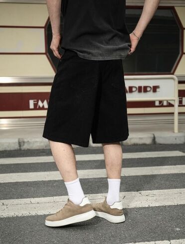 LOGEQI Men's Baggy Jean Shorts Y2K Jorts Vintage Wide Leg Denim Shorts Loose Fit Skater Streetwear Knee Length Casual Pants in Saudi Arabia