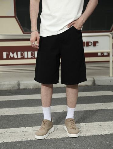 LOGEQI Men's Baggy Jean Shorts Y2K Jorts Vintage Wide Leg Denim Shorts Loose Fit Skater Streetwear Knee Length Casual Pants in Saudi Arabia