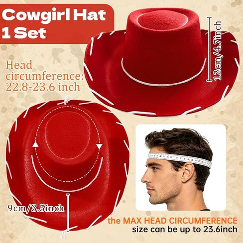 Cowgirl Hat,Western Sheriff Cowboy Hats West Wide Brim Cap for Men Women,Rodeo Week Cosplay, Halloween Themed Party,Red in Kuwait