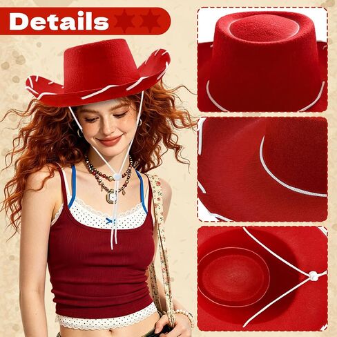 Cowgirl Hat,Western Sheriff Cowboy Hats West Wide Brim Cap for Men Women,Rodeo Week Cosplay, Halloween Themed Party,Red in Kuwait