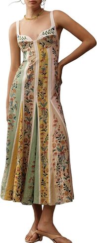 Women's Boho Print Dress Sleeveless Backless Halter High Waist A Line Vacation Beach Long Dress in Saudi Arabia