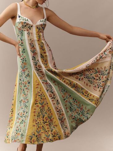 Women's Boho Print Dress Sleeveless Backless Halter High Waist A Line Vacation Beach Long Dress in Saudi Arabia
