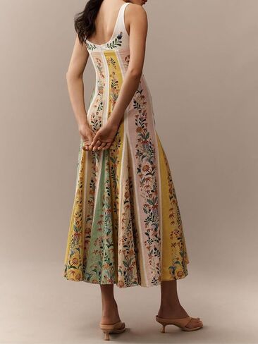Women's Boho Print Dress Sleeveless Backless Halter High Waist A Line Vacation Beach Long Dress in Saudi Arabia