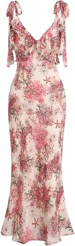 فستان RIHOAS Boho Midi Floral - فستان صيفي أنيق متدفق | الزي الرسمي مستوحى لضيف حفل الزفاف | فستان حفلة الربيع والصيف in Kuwait