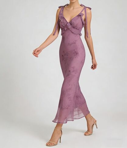 فستان RIHOAS Boho Midi Floral - فستان صيفي أنيق متدفق | الزي الرسمي مستوحى لضيف حفل الزفاف | فستان حفلة الربيع والصيف in Kuwait